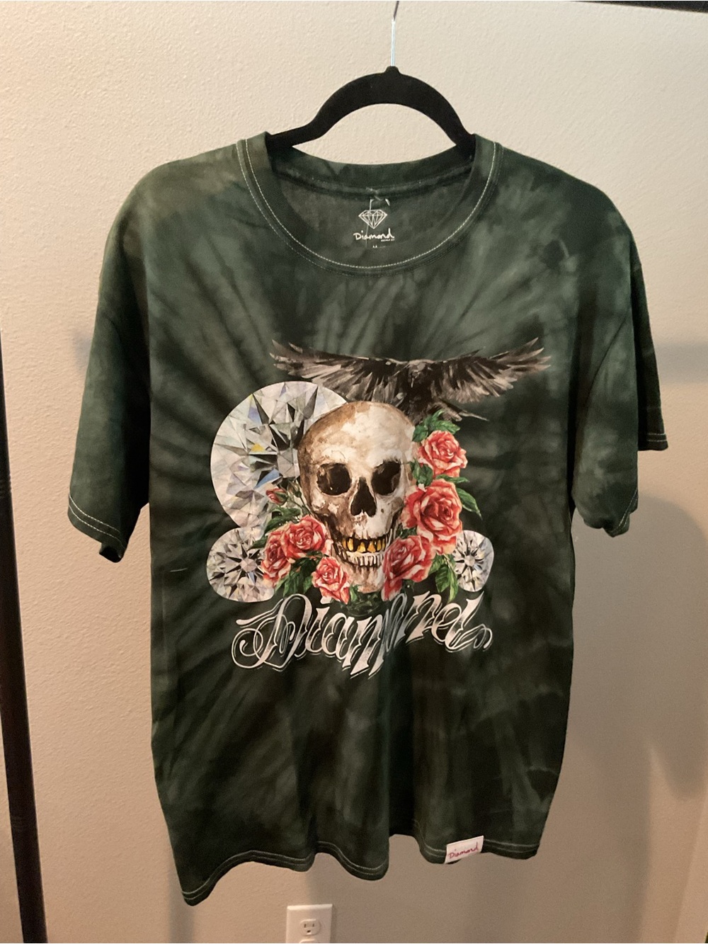 Diamond Supply Co. Green Tie-Dye Skull, Roses & Diamond Graphic Tee